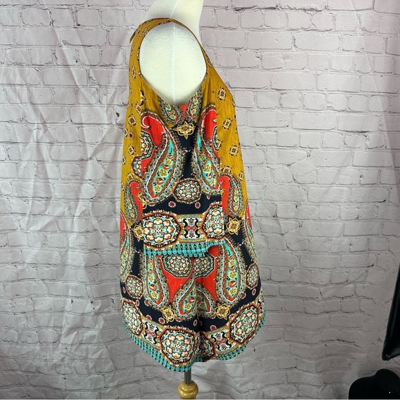 NWT Boutique Mustard paisley cold shoulder flow top western boho bell sleeve - Picture 3 of 10